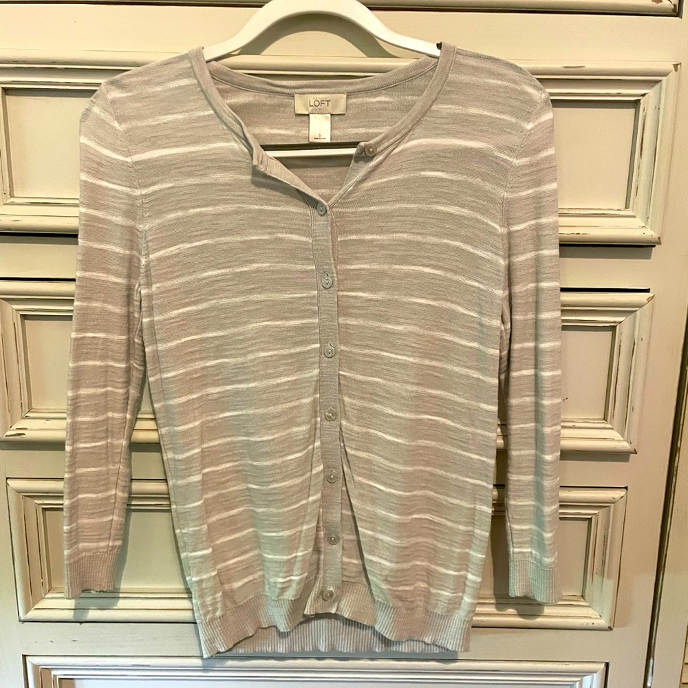 LOFT Gray Stripe Cardigan